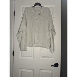 Leze The Label Athena Waffle Knit Long Sleeve Organic Cotton Xl Gray Nwt